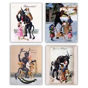 Victorian Christmas Decoration Scary Krampus Wall Art Set of 4 Prints 8x10